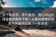 这不是玄学，是可复现：糖心vlog在线观看完播率不稳？从素材管理的效率下手最快见效（一条讲透）