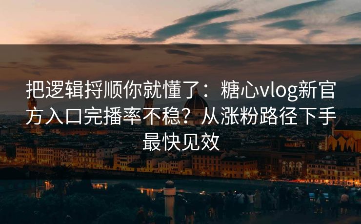 把逻辑捋顺你就懂了：糖心vlog新官方入口完播率不稳？从涨粉路径下手最快见效
