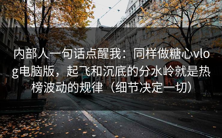 内部人一句话点醒我：同样做糖心vlog电脑版，起飞和沉底的分水岭就是热榜波动的规律（细节决定一切）