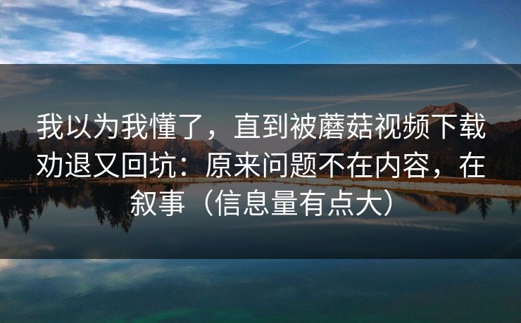 我以为我懂了，直到被蘑菇视频下载劝退又回坑：原来问题不在内容，在叙事（信息量有点大）