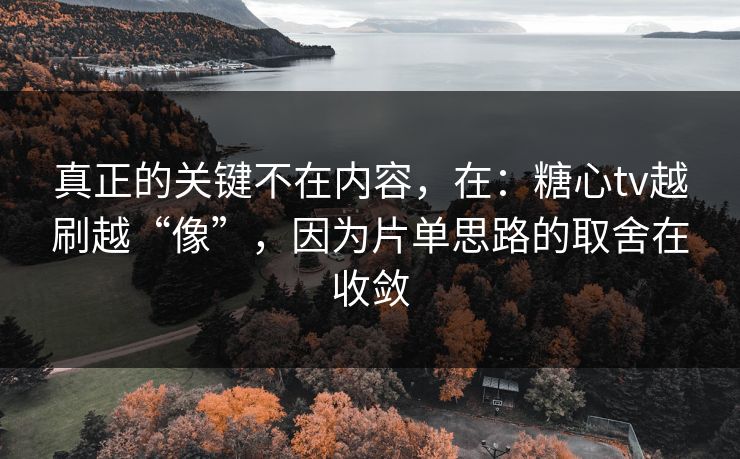 真正的关键不在内容，在：糖心tv越刷越“像”，因为片单思路的取舍在收敛
