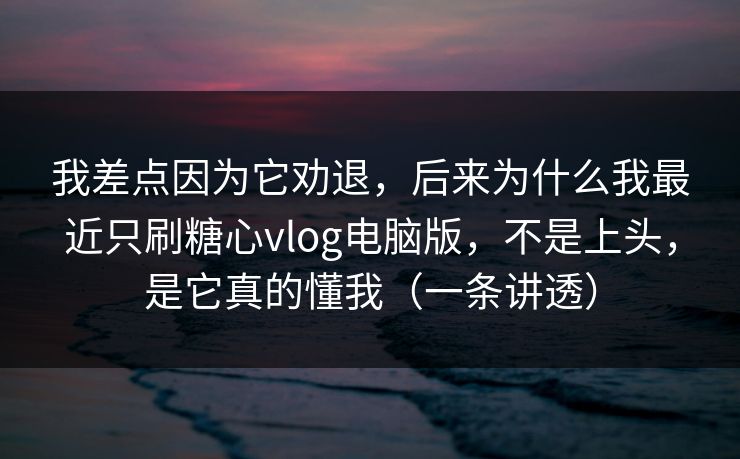 我差点因为它劝退，后来为什么我最近只刷糖心vlog电脑版，不是上头，是它真的懂我（一条讲透）
